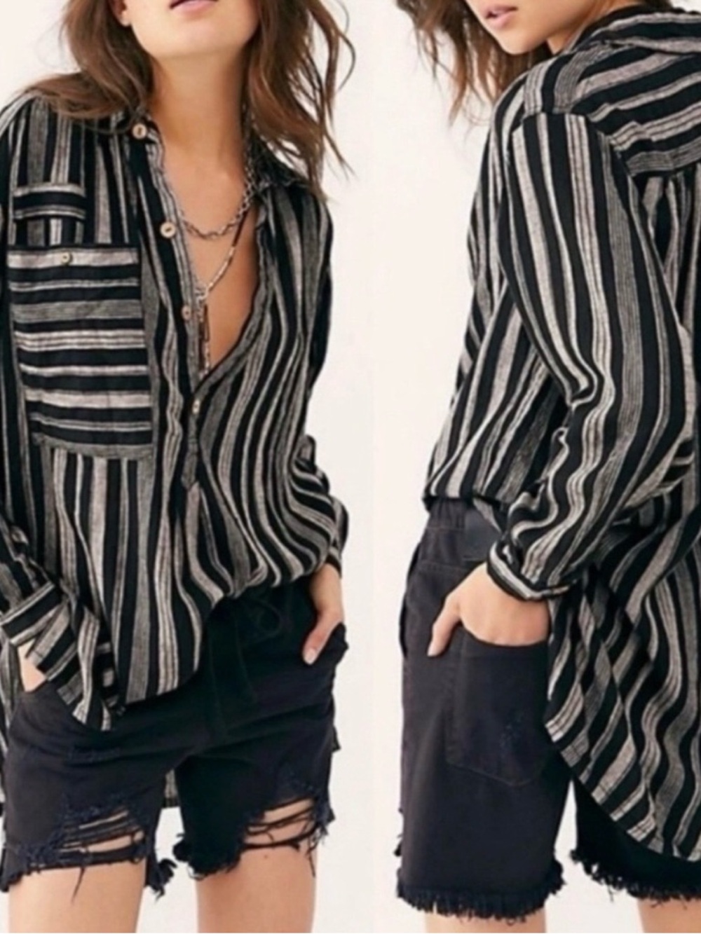 WE THE FREE Striped Button-Up w/collar.